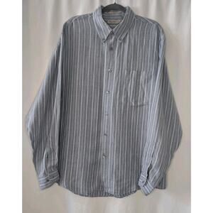 Índigo Palms Denim Co 100% Irish Linen Long Sleeve Shirt Blue Striped L